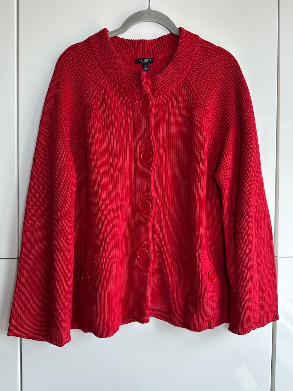 Talbots Chunky Knit Cardigan Red Button Front Size Large